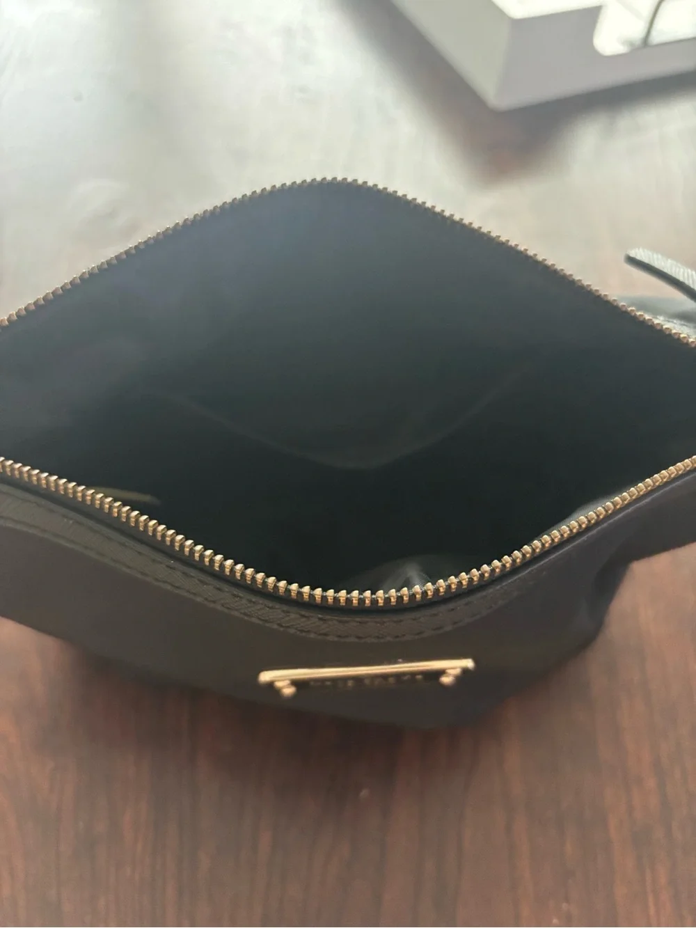Kate Spade Black Nylon Cosmetic Bag with Gold Plaque